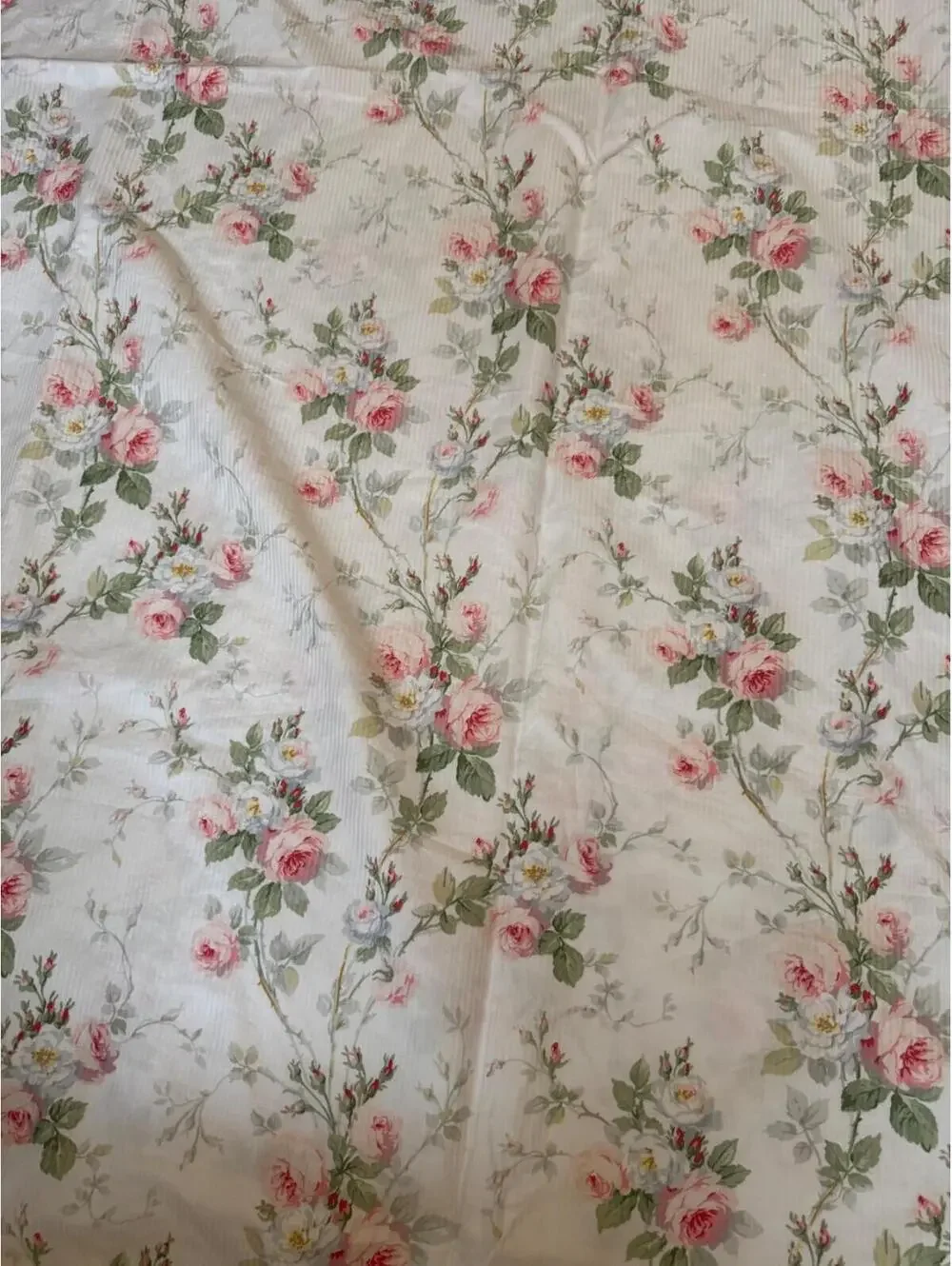 Ralph Lauren Meadow Way Twin Duvet Cover-Pink Roses on White-Cottage-Cotton 1990